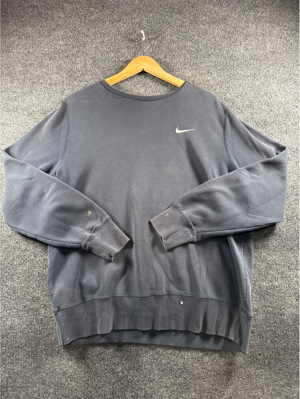 Nike XL Swoosh Crewneck Sweatshirt Gray Distressed Stained Frayed Cuffs